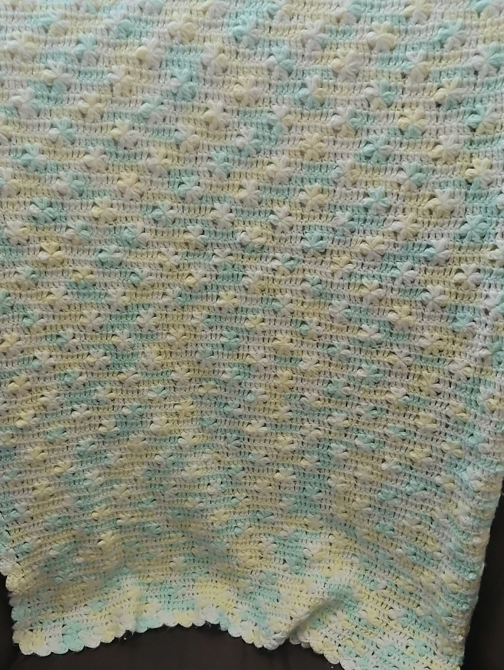 Vintage Variegrated Daisy Patterned Hand Knitted Crochet Baby Blanket